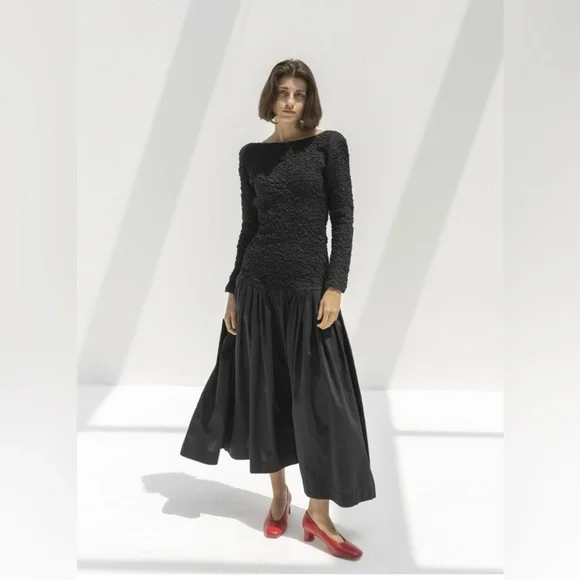 Mara Hoffman Elegant Black Textured Long Sleeve open back dress - Picture 2 of 11